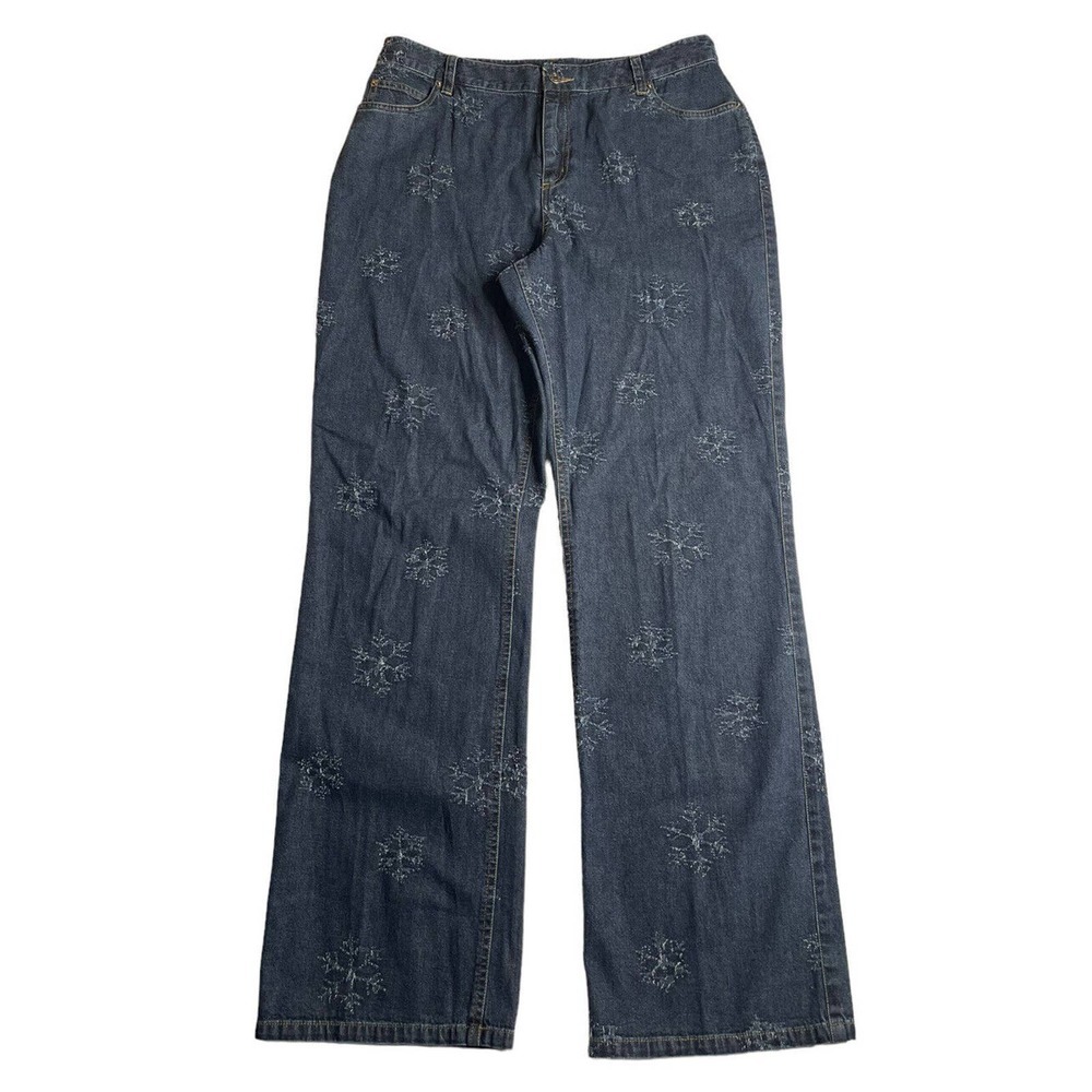 Womens Telluride Clothing Co Blue Winter Snowflake Christmas Jeans Size 14